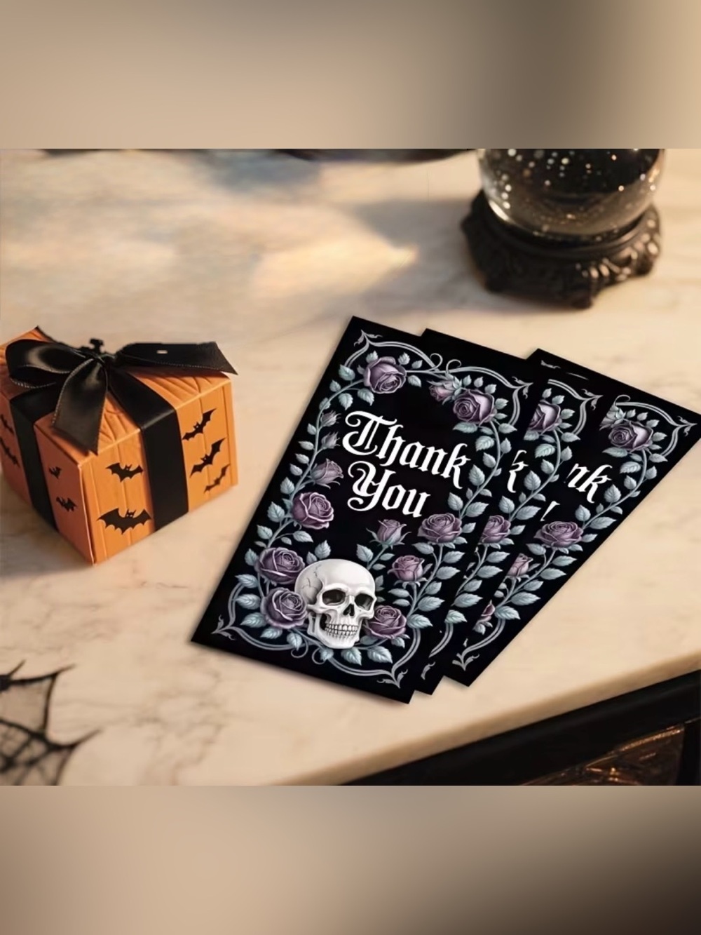Thank You Gothic Skull & Lavender Rose Cards - Set of 25 - Picture 5 of 6